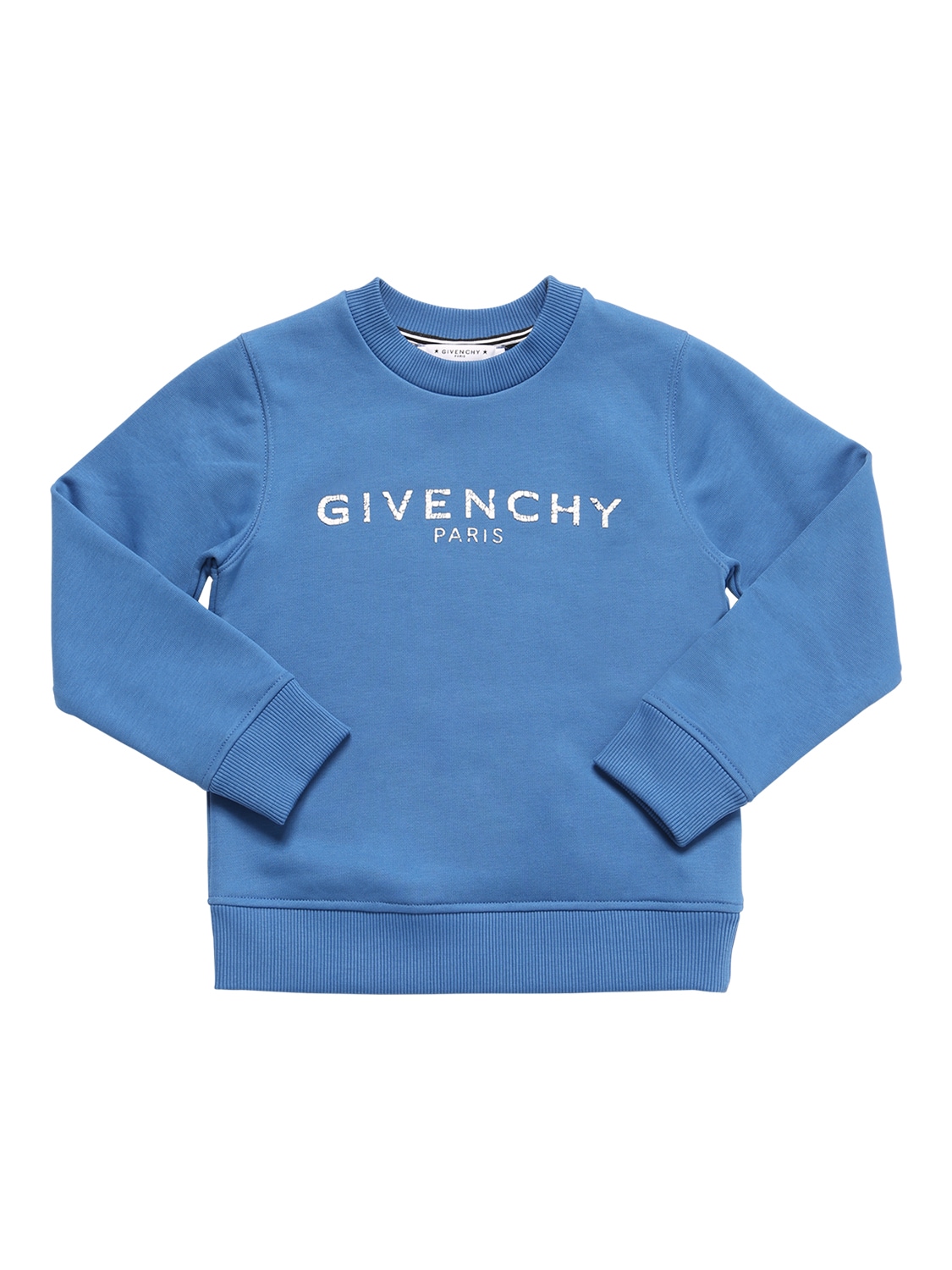 Givenchy Kids' Logo Printed Cotton Sweatshirt In Royal Blue
