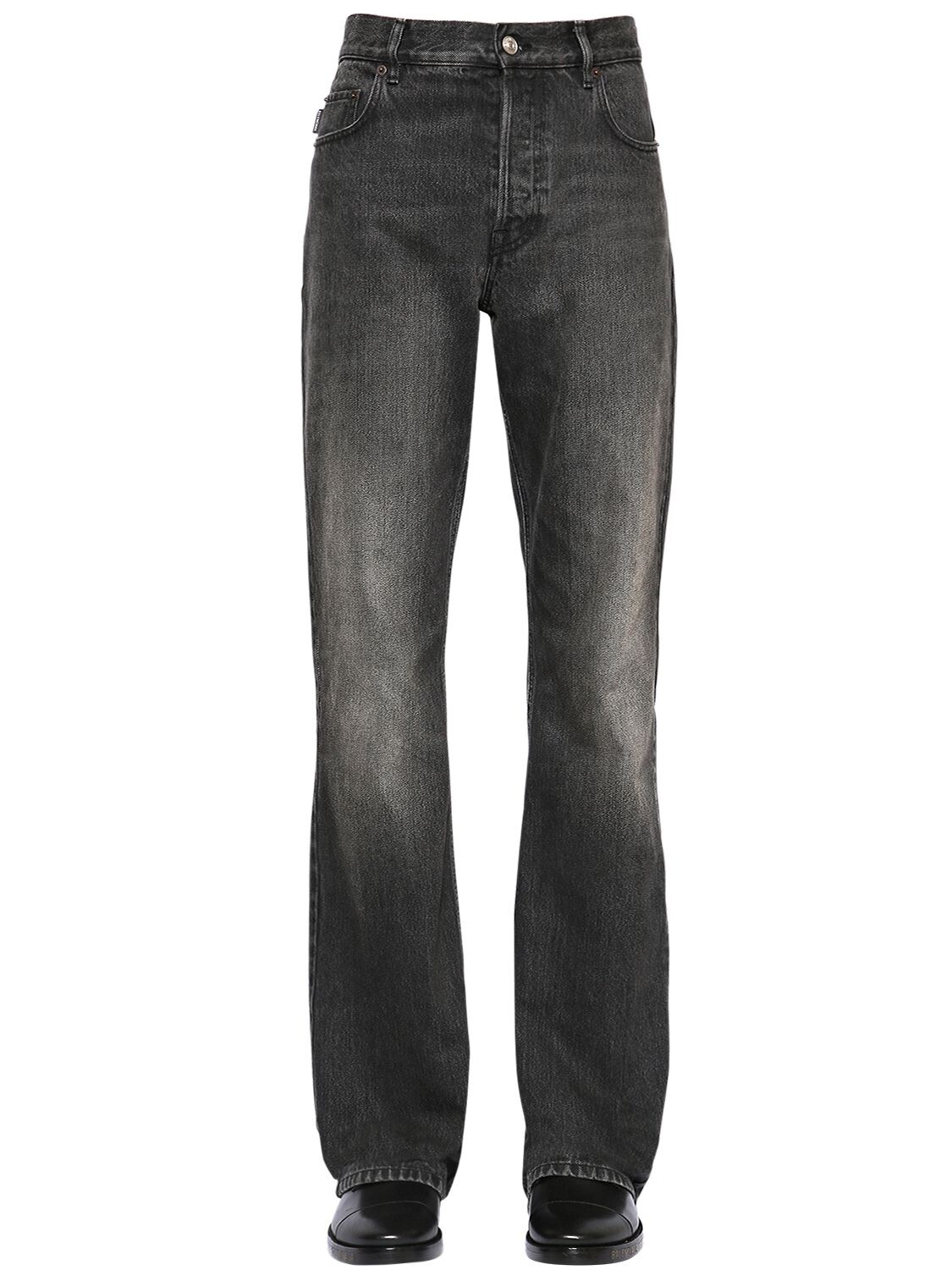 Balenciaga 24.5cm Boot Cut Washed Denim Jeans In Black