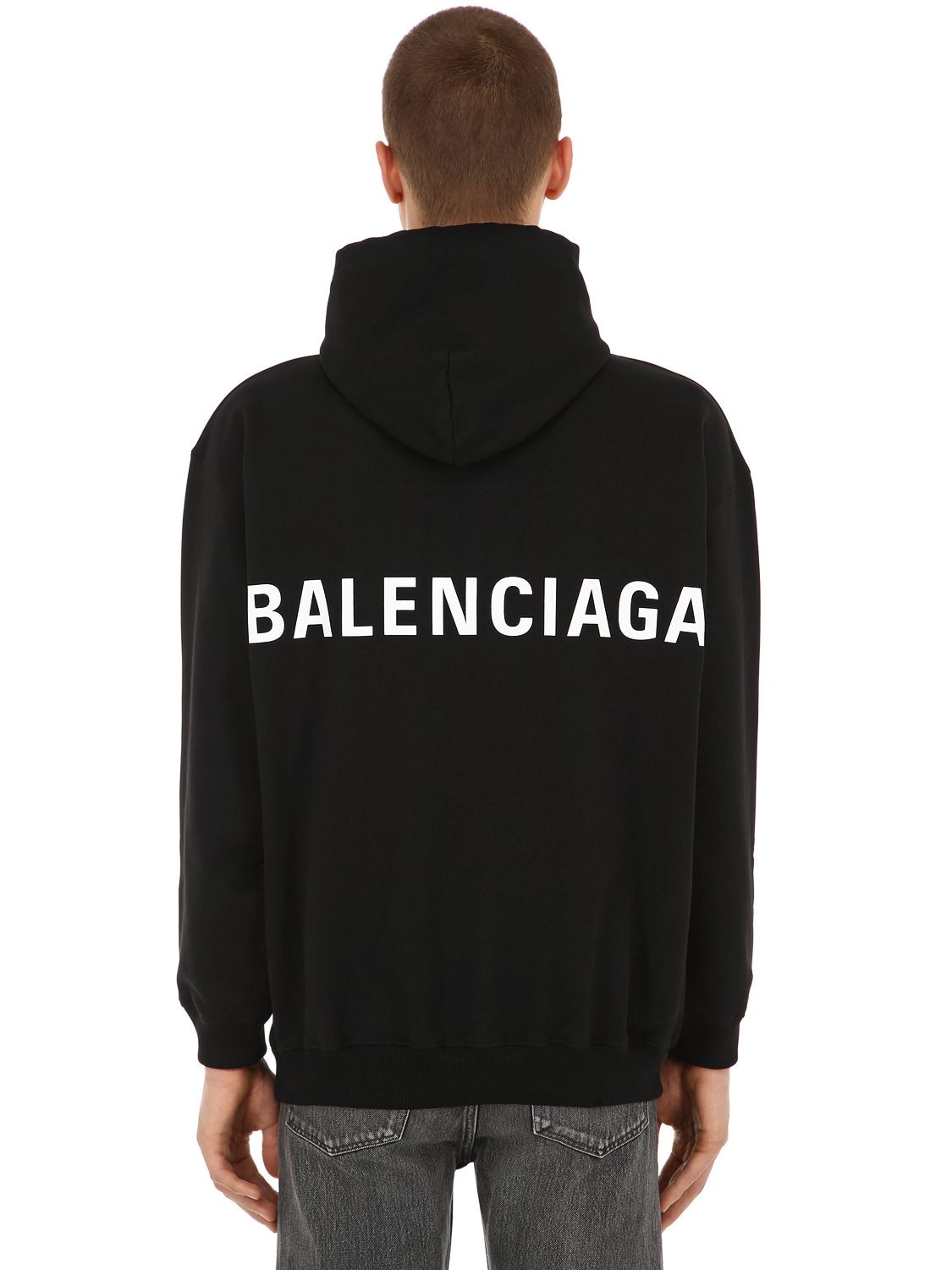 Balenciaga Logo Cotton Sweatshirt Hoodie In Black