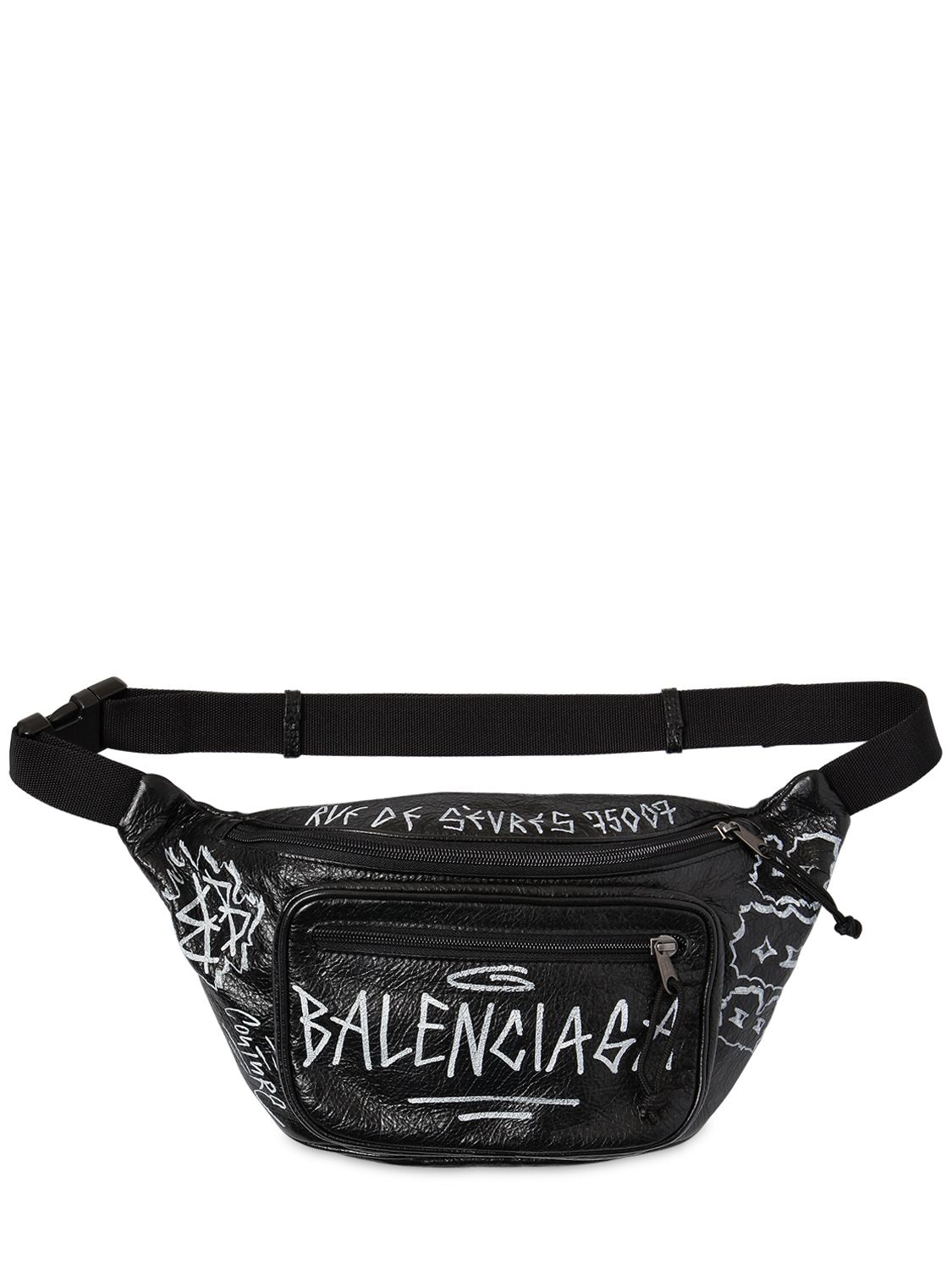 BALENCIAGA Agneau Graffiti Explorer Belt Bag White Grey 1116562