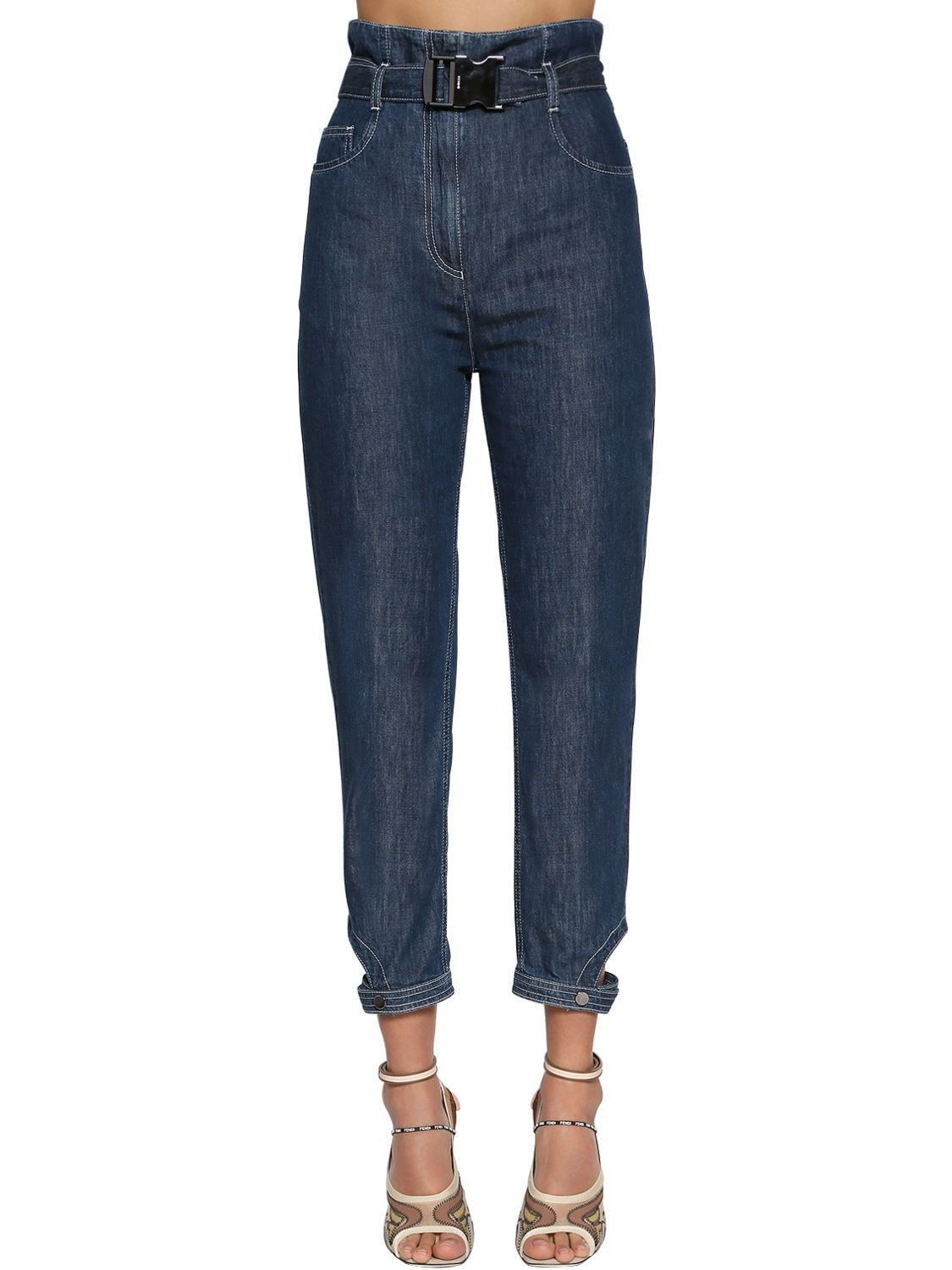 Fendi High Waist Cotton Denim Jeans In 