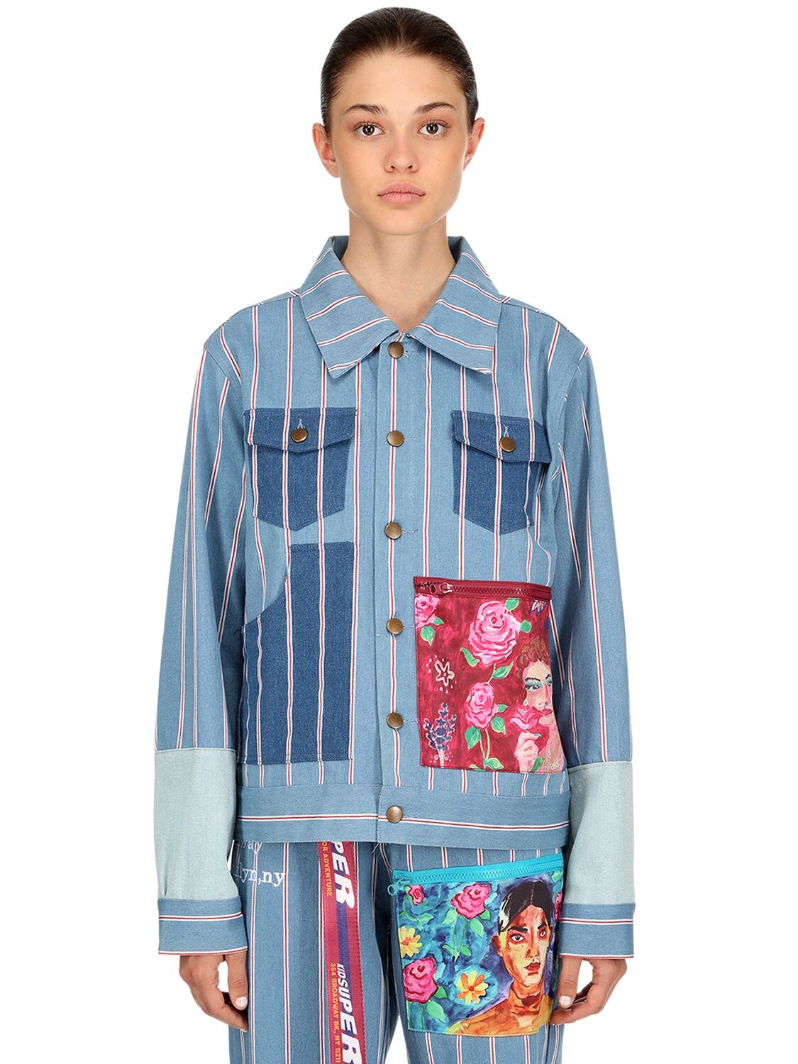 Kidsuper Striped Suit Top Cotton Denim Jacket In Multicolor