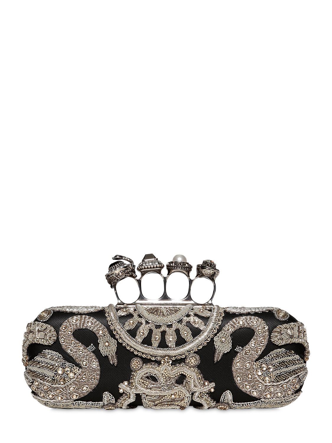 ALEXANDER MCQUEEN EMBELLISHED LEATHER KNUCKLE RING CLUTCH,69IRL6014-ODQ5MA2