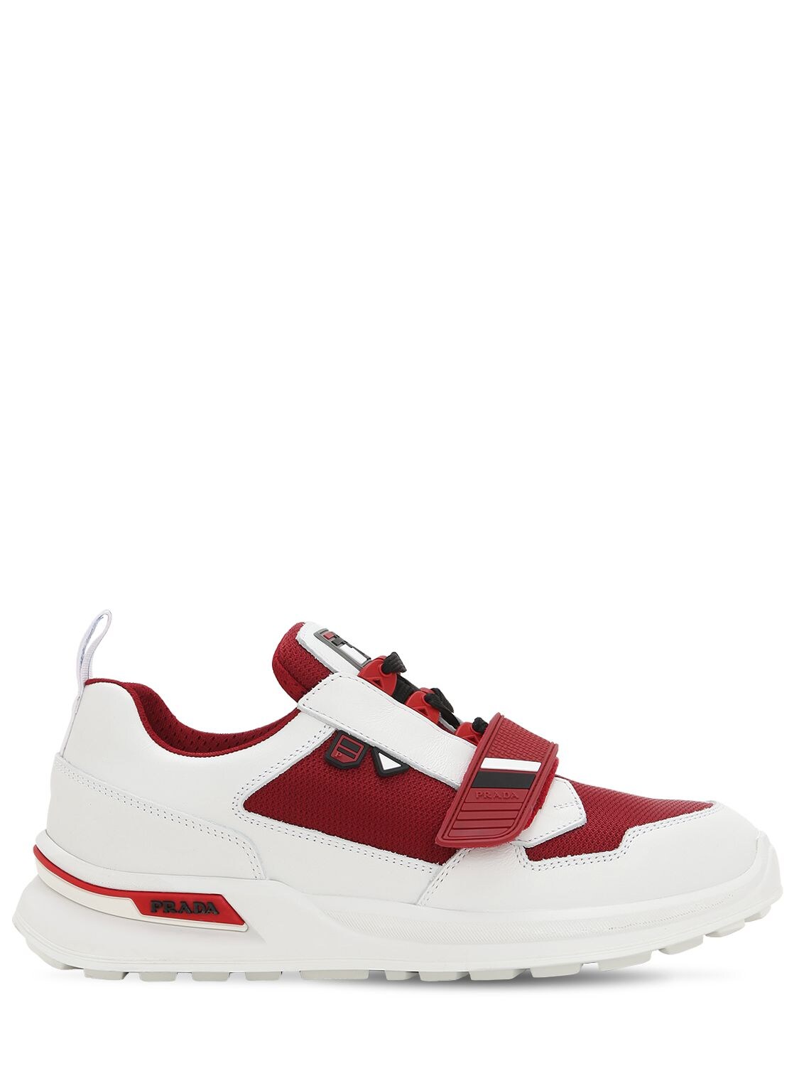 Prada - Work leather & fabric sneakers - White/Red | Luisaviaroma