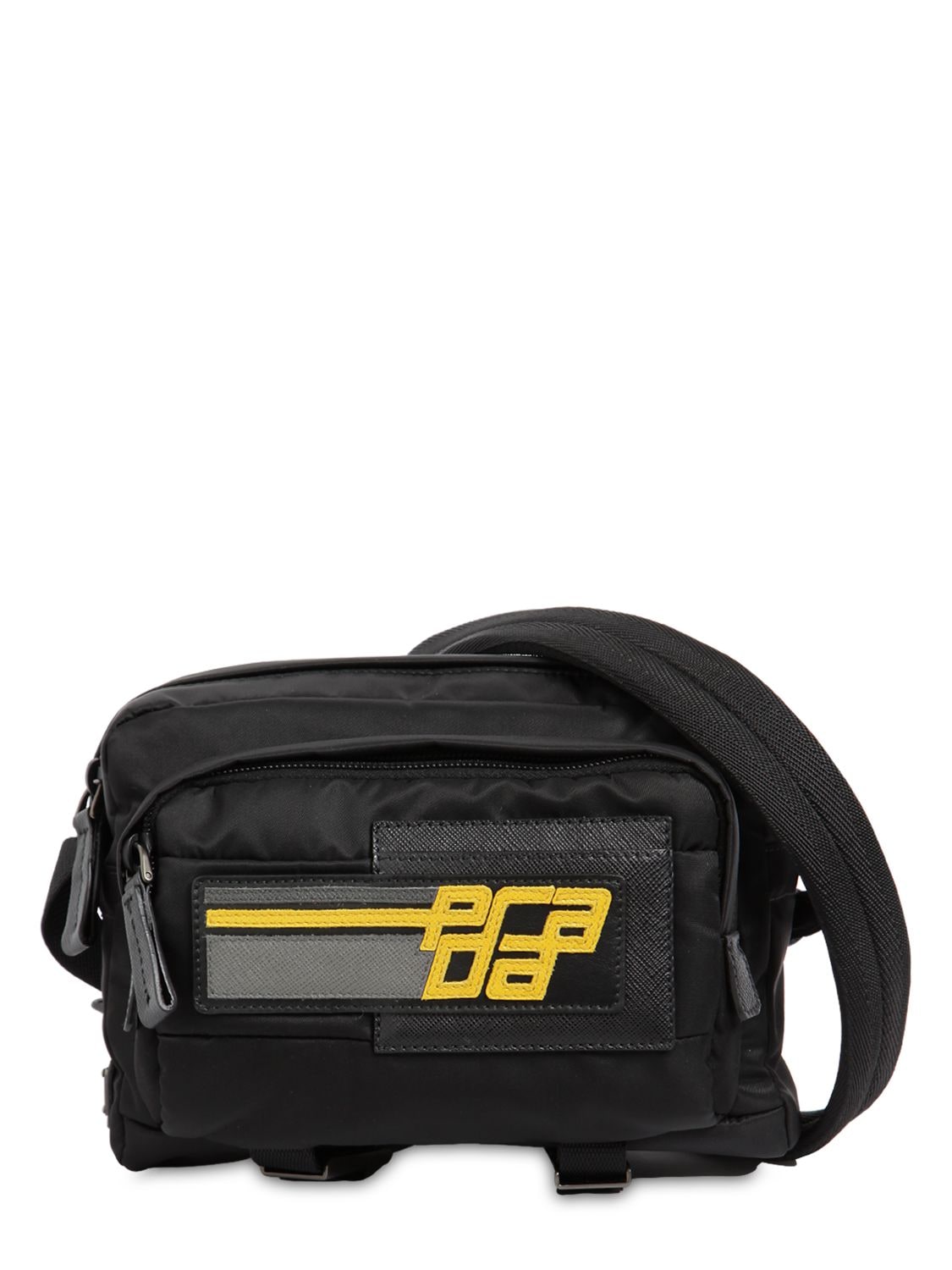 Prada Logo Patch Nylon Camera Bag In Black