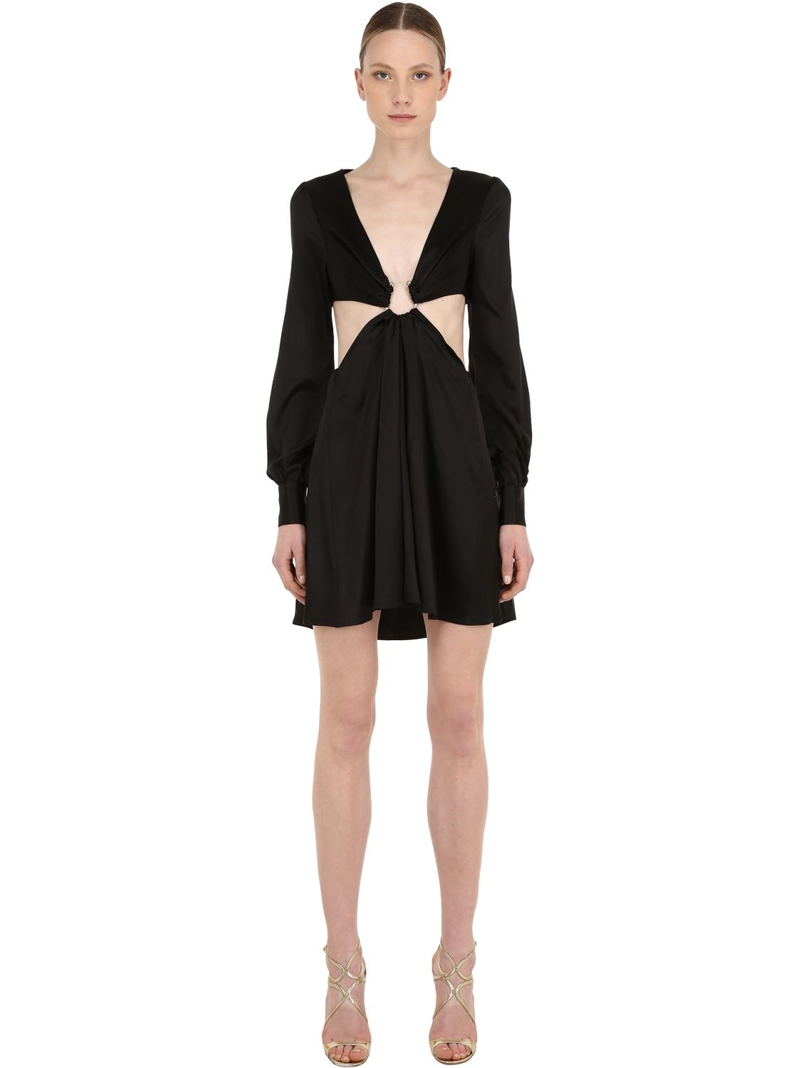 Silvia Astore Washed Silk Satin Dress W/ Cut Outs In Black