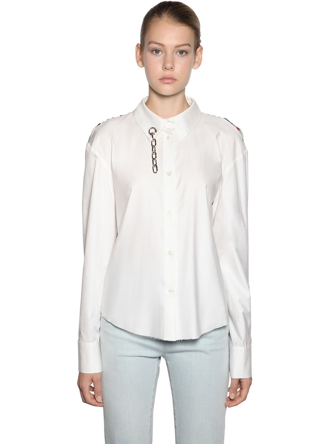 Act N°1 Patchwork Crepe & Cotton Shirt In White,multi