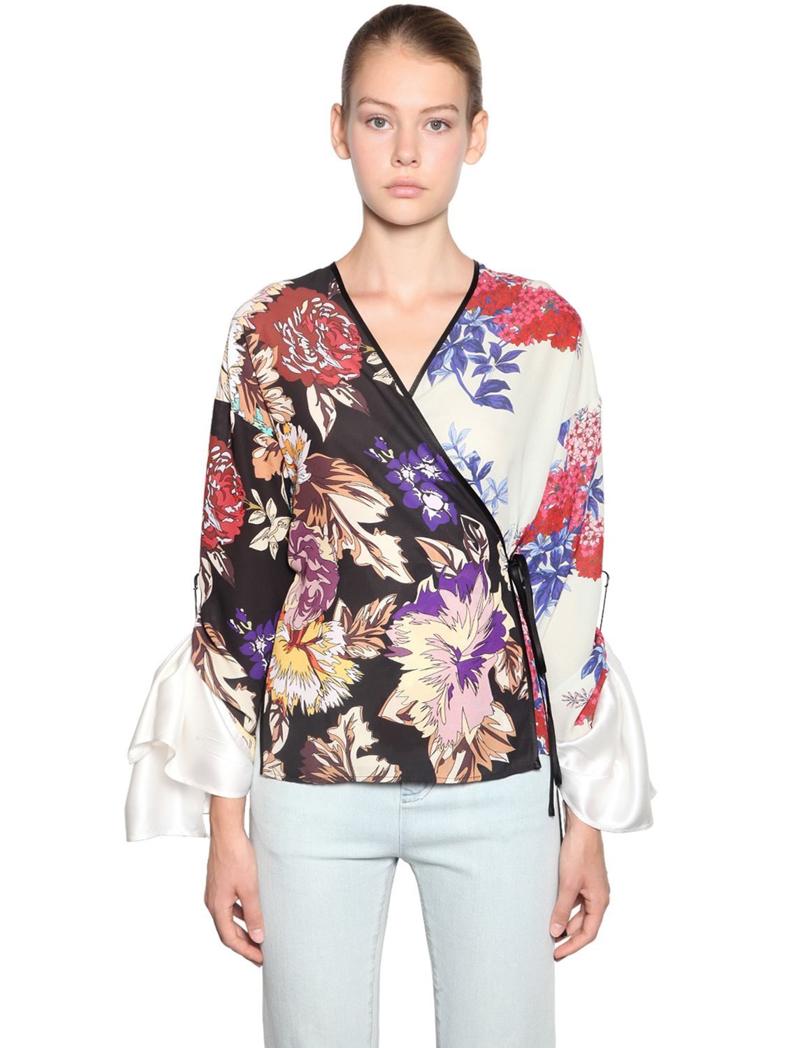 Act N°1 Print Patchwork Kimono Shirt In Multicolor