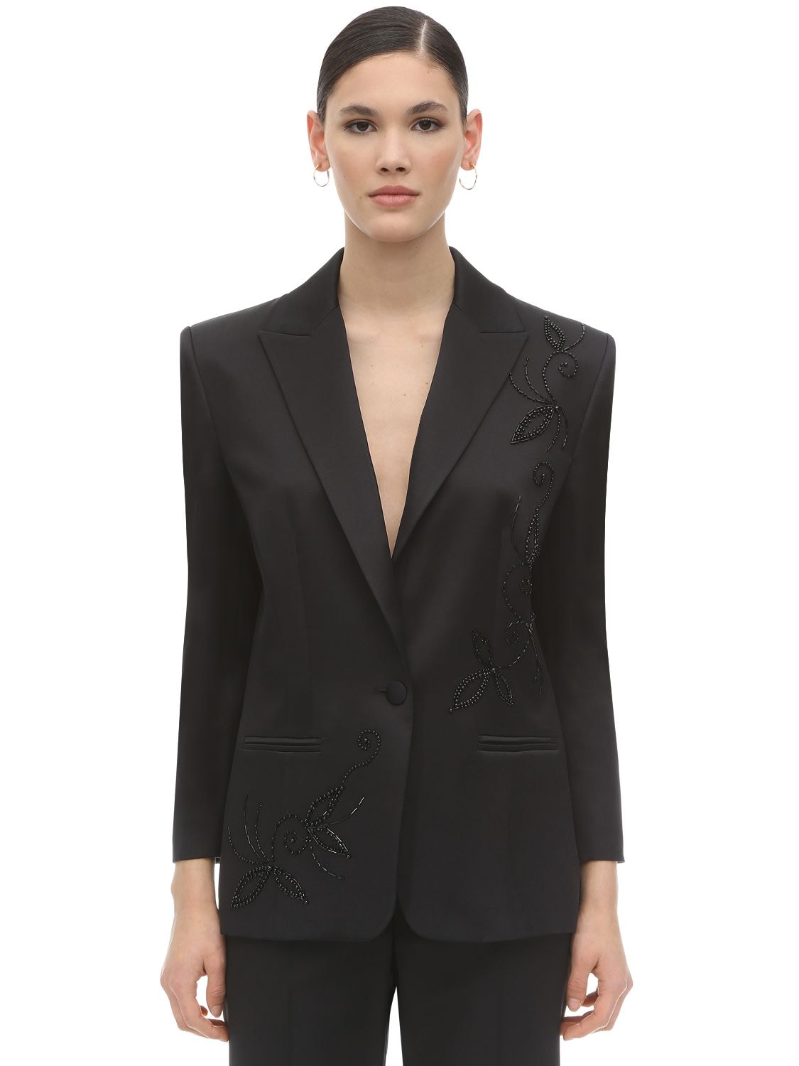 Magda Butrym Farah Embellished Silk Blazer In Black | ModeSens