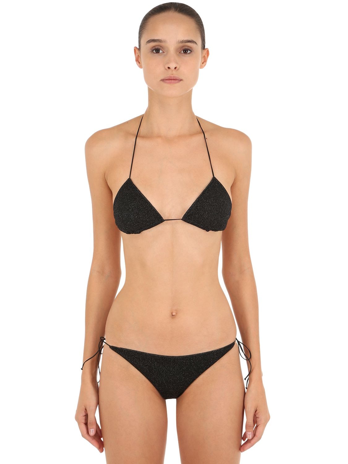Oséree Swimwear Lurex & Lycra Triangle Bikini In Black