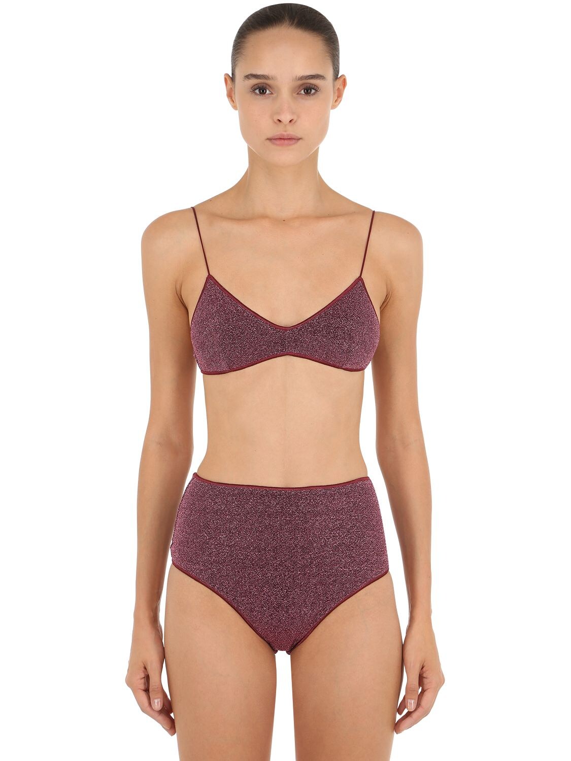 Oséree Swimwear High Waisted Lurex & Lycra Bikini In Purple