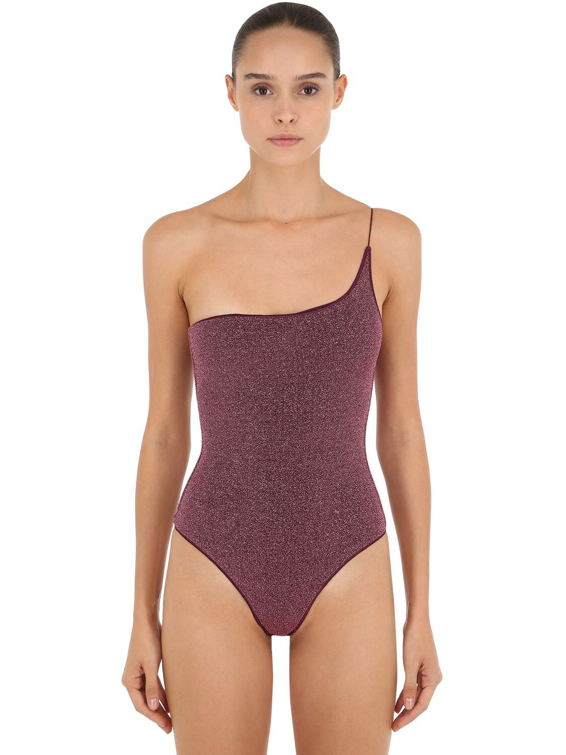 Oséree Swimwear One Shoulder Lurex & Lycra Swimsuit In Purple