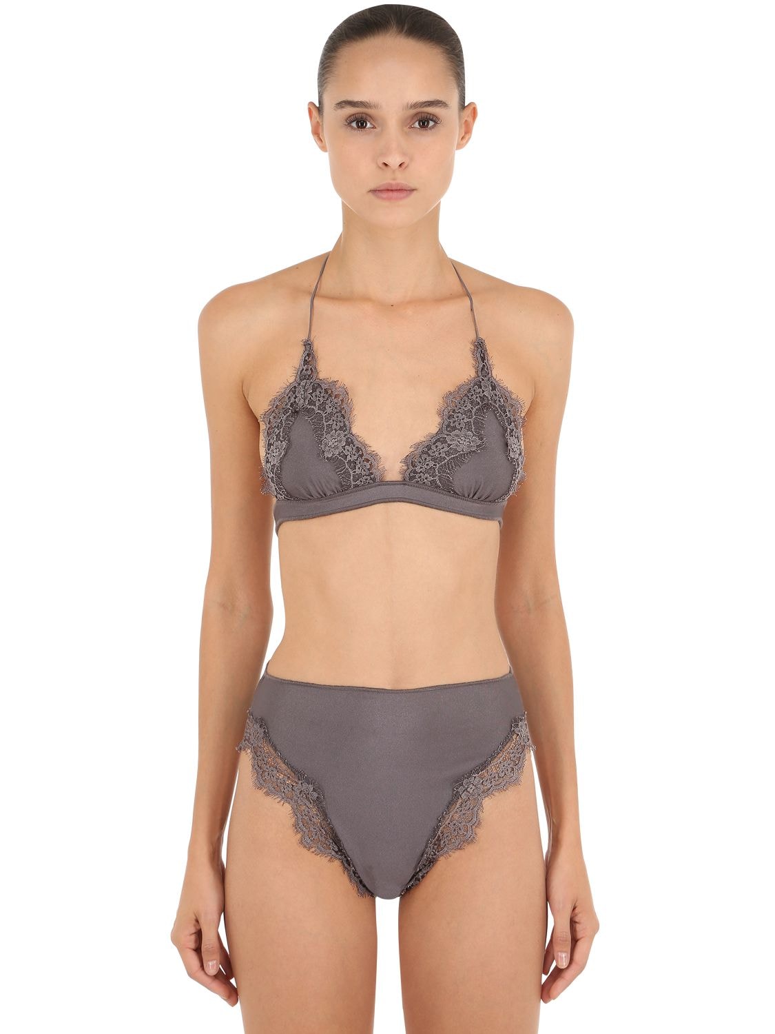 Oséree Swimwear High Waisted Triangle Lycra Bikini In Grey