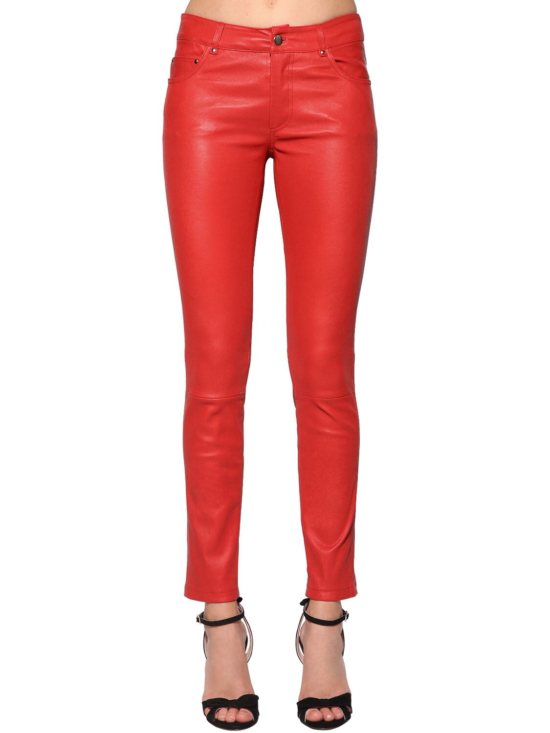 Stand Studio Stella Mid Rise Skinny Leather Pants In Red | ModeSens