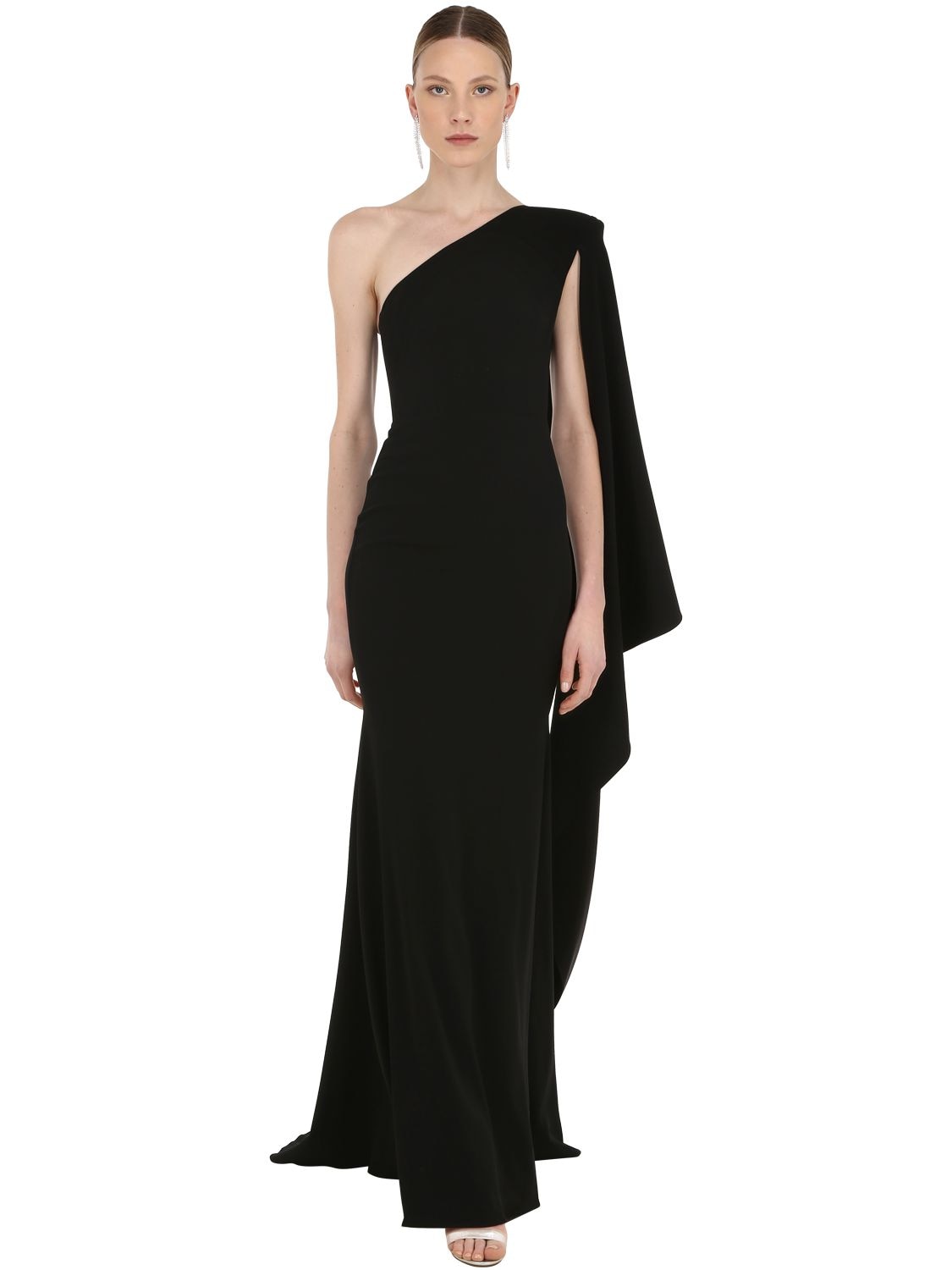 Alex Perry One Shoulder Long Crepe Dress In Black | ModeSens