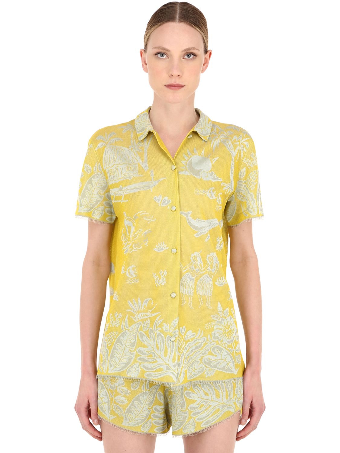 Alanui Hawaiian Dream Jacquard Shirt In Yellow