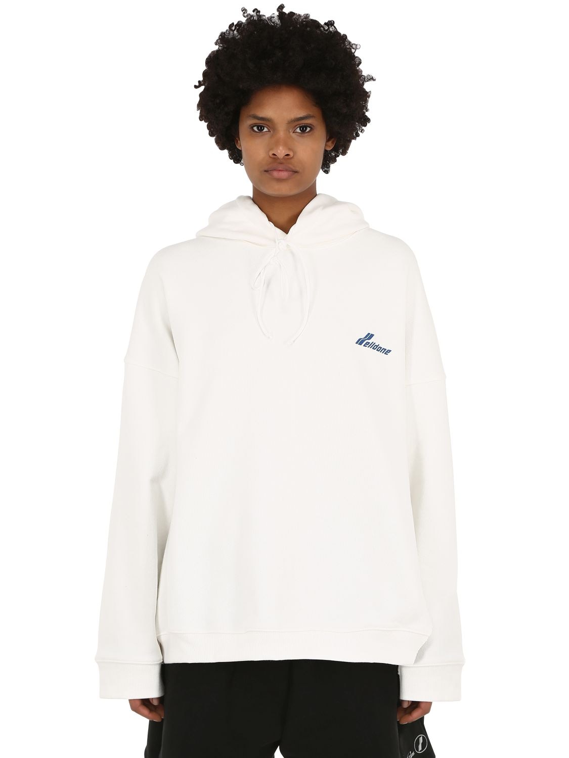 We11 Done Oversized Logo Print Cotton Hoodie In White