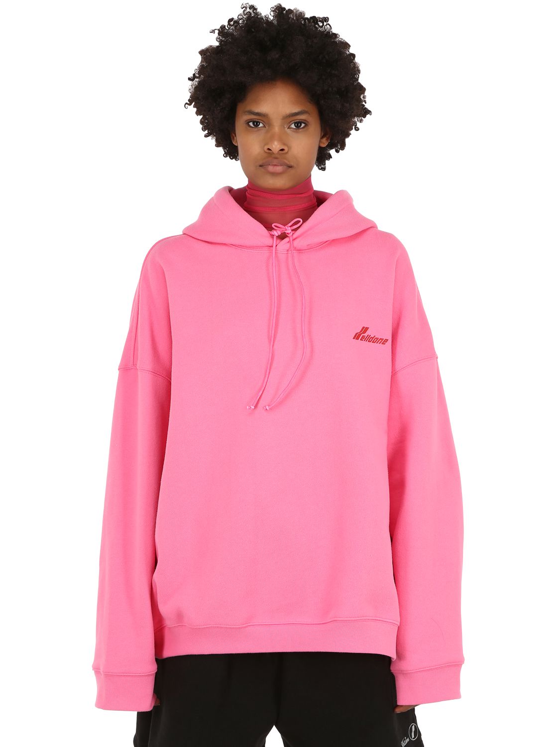 We11 Done Oversized Logo Print Cotton Hoodie In Pink