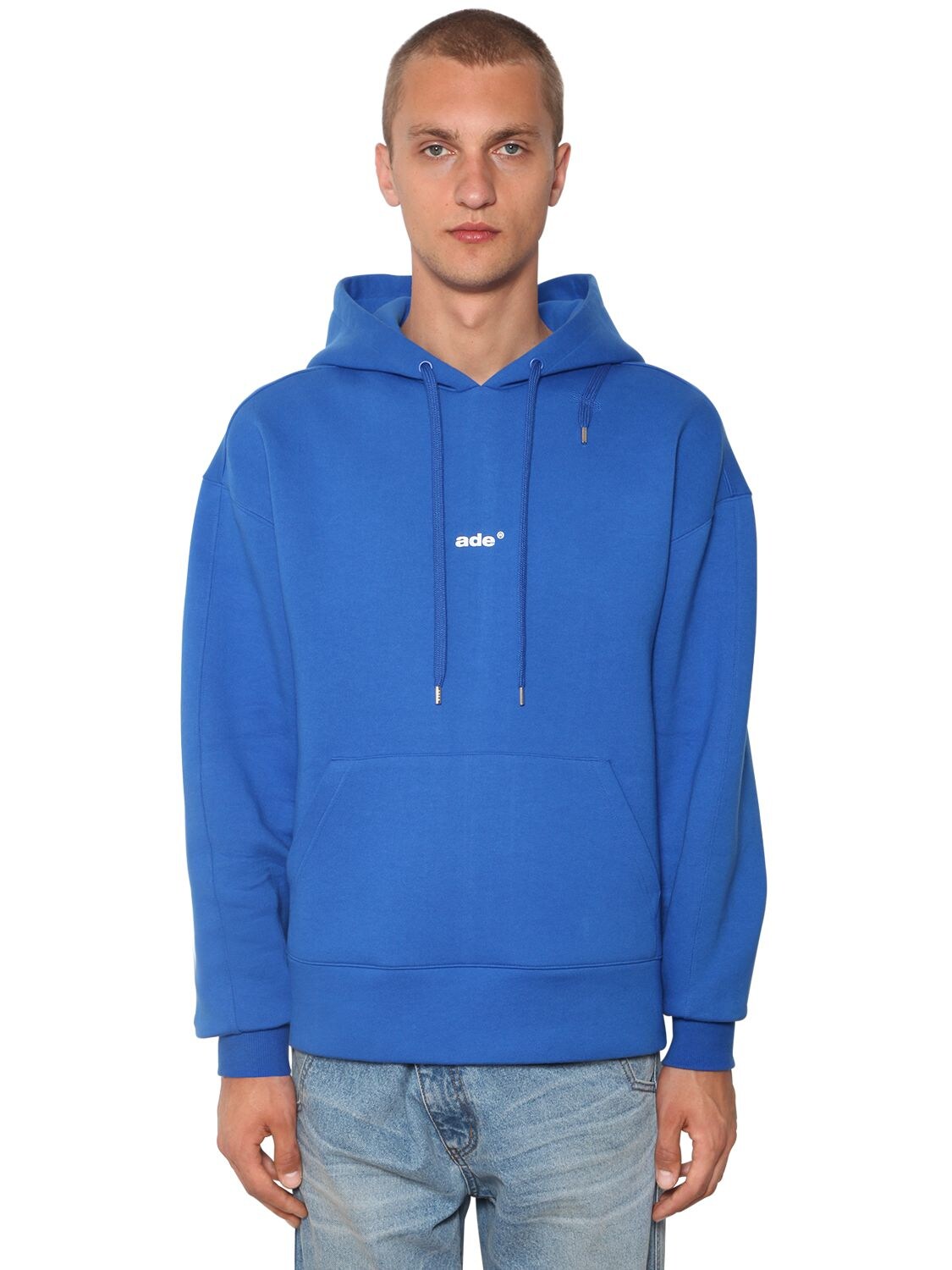 Ader Error Printed Cotton Jersey Sweatshirt Hoodie In Blue