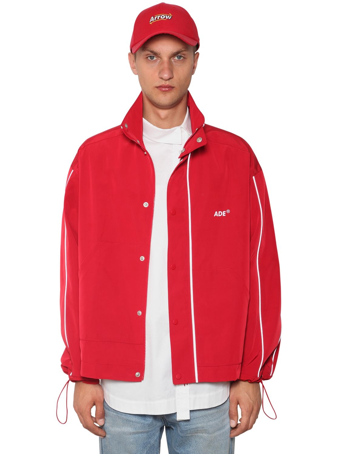 Ader Error Zip-up Nylon Windbreaker Jacket In Red