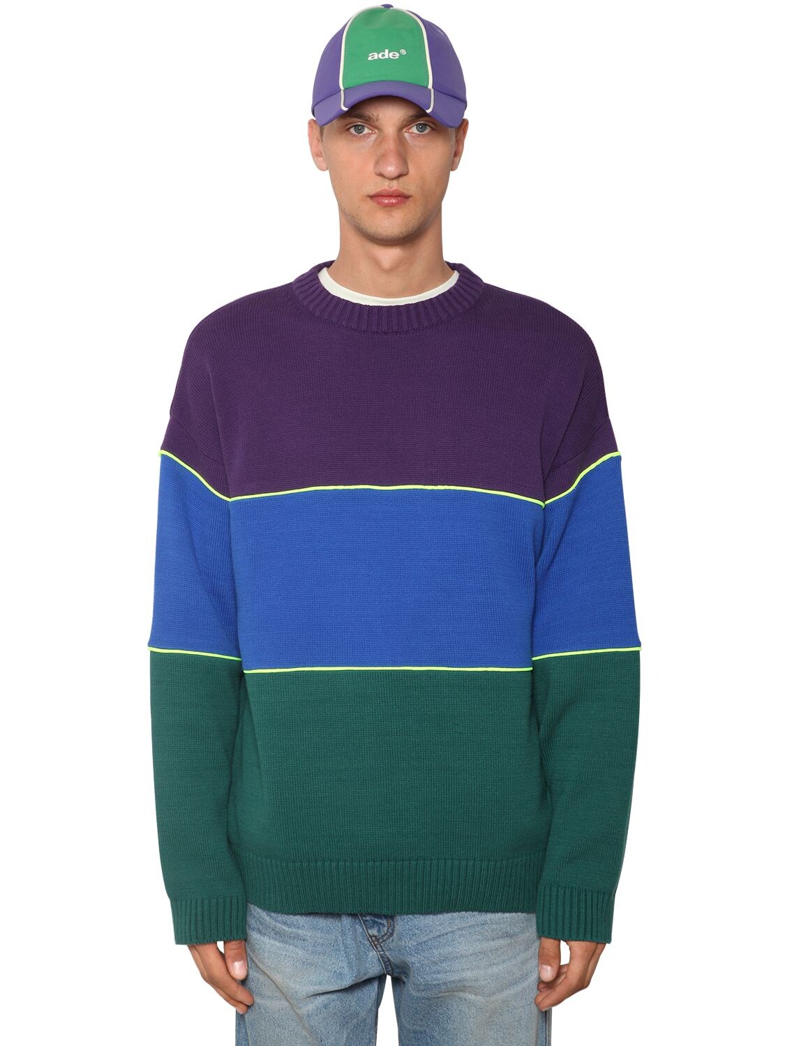 Ader Error Striped Cotton Knit Sweater In Multicolor