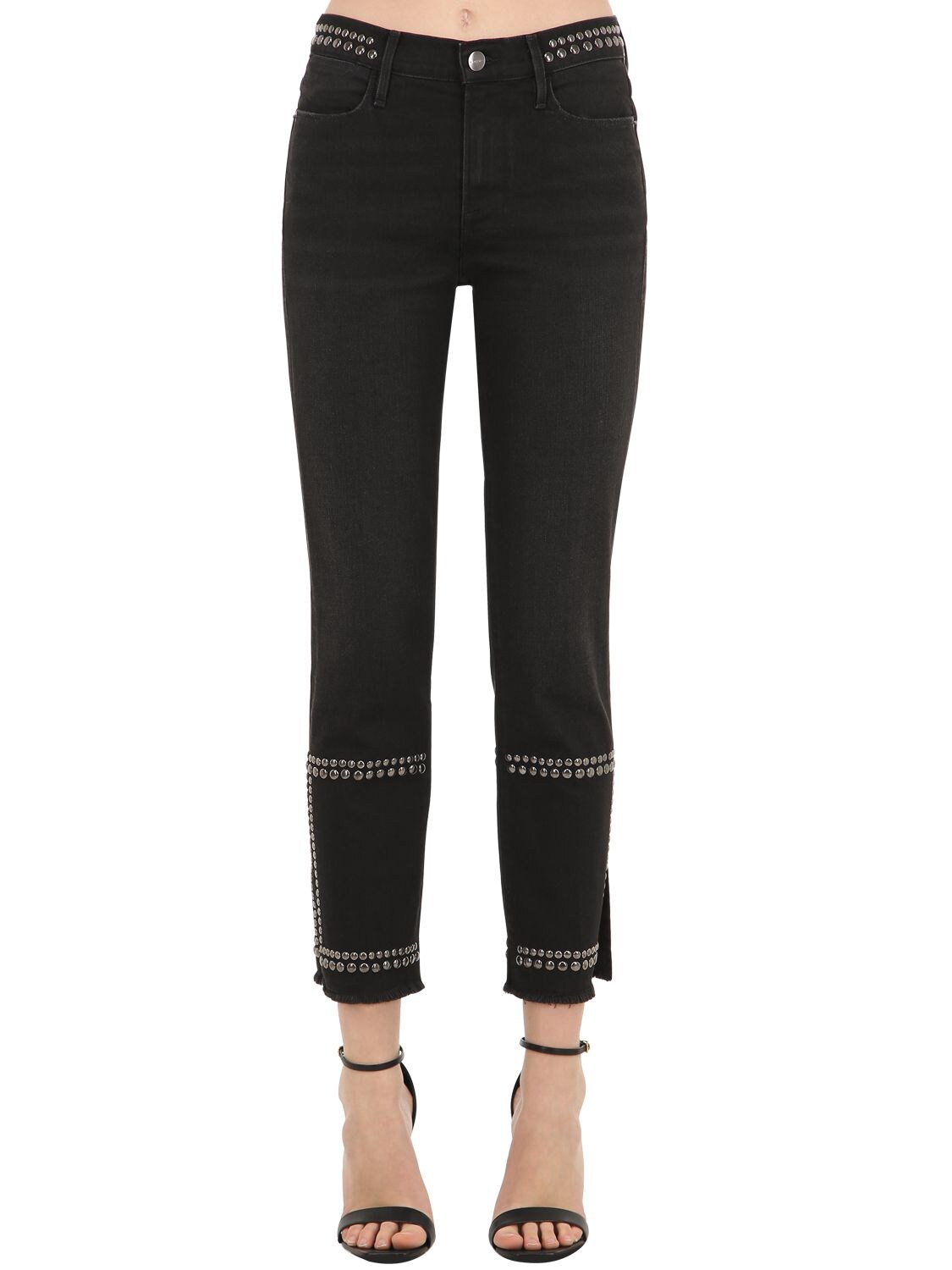 Frame Stretch Cotton Denim Jeans W/ Studs In Black