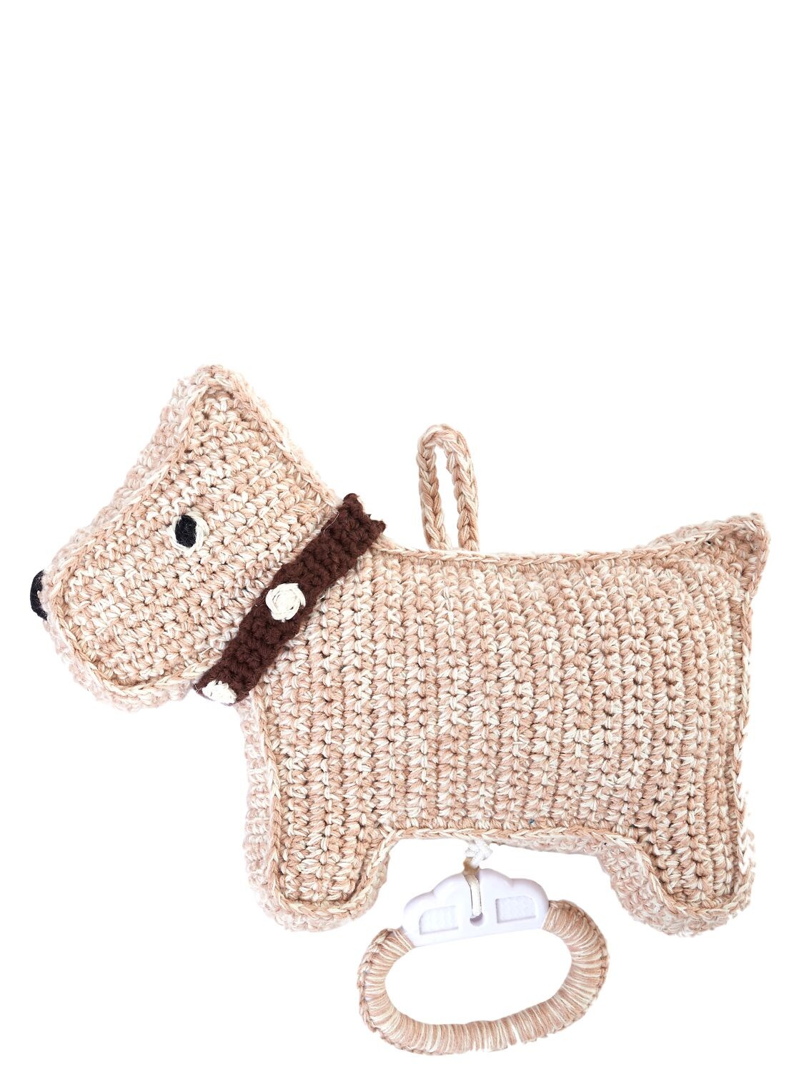Anne-claire Petit Kids' Hand-crocheted Dog W/ Music Box In Beige