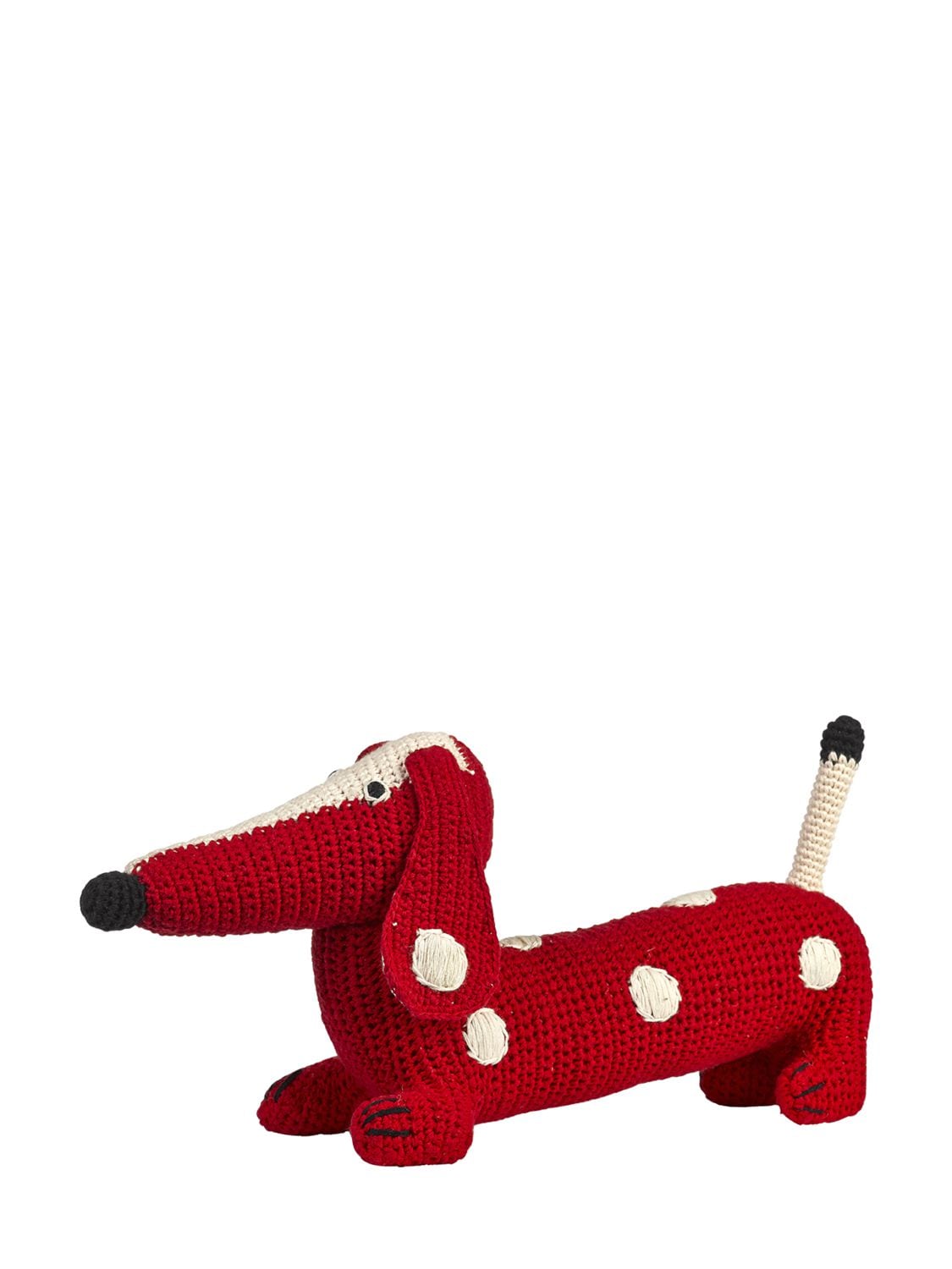 Anne-claire Petit Kids' Hand-crocheted Organic Cotton Dot Dog In Red