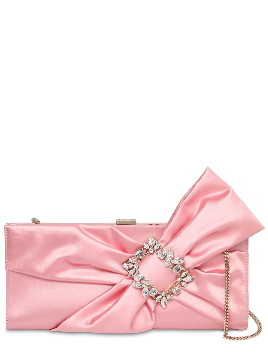 Roger Vivier Trianon Satin Clutch W/ Embellished Bow In Pink