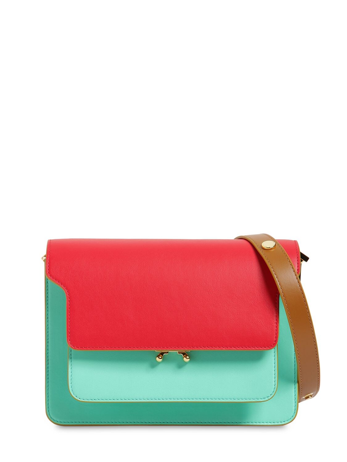 Medium Tricolor Leather Trunk Bag In Red,light Blue