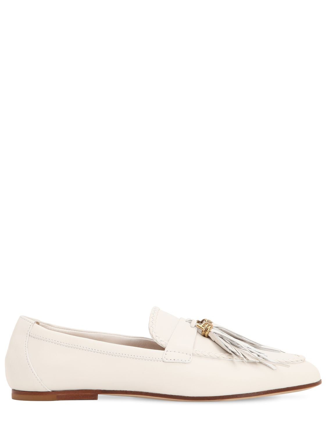 Tod's 10mm Suede Flats W/ Tassels In White