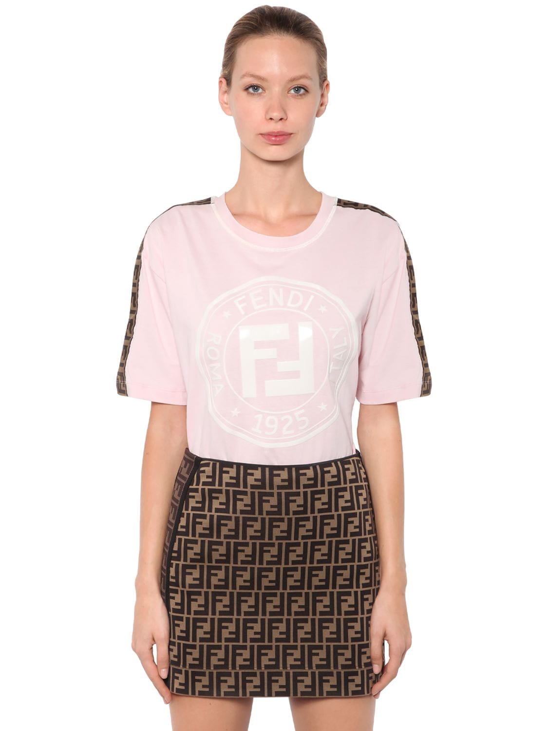 Fendi Logo Print Cotton Jersey T-shirt In Pink