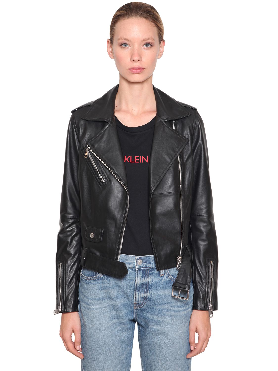 calvin klein jeans leather biker jacket