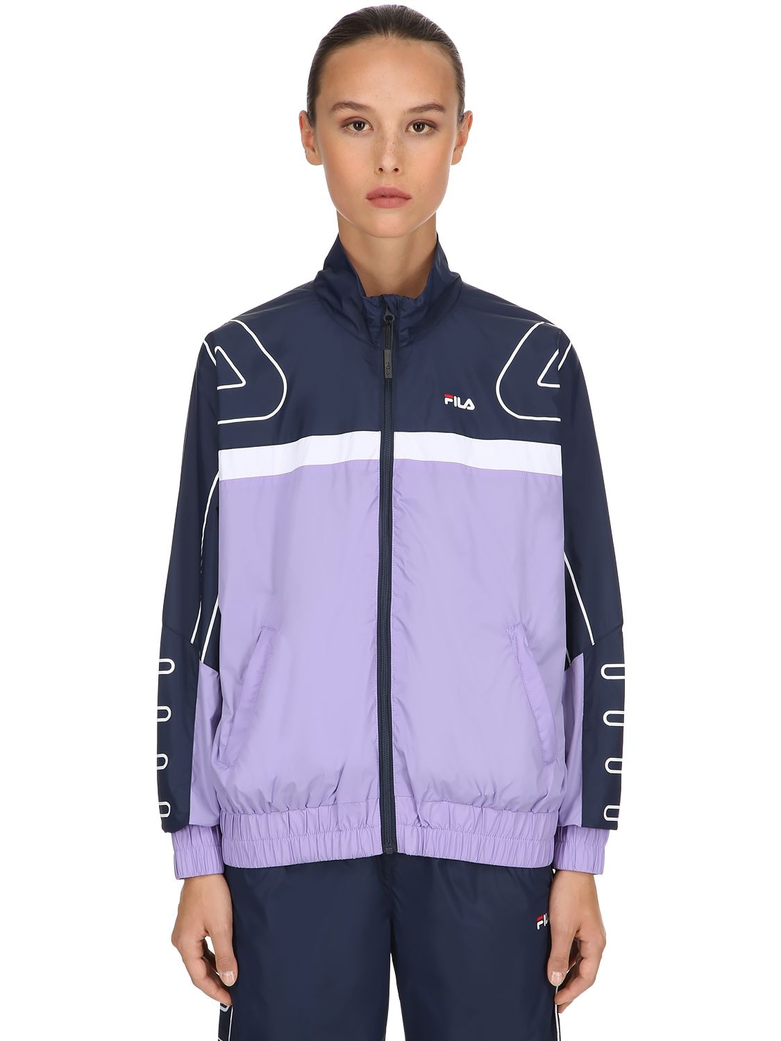 Fila Carol Logo Nylon Track Jacket In Navy,violet