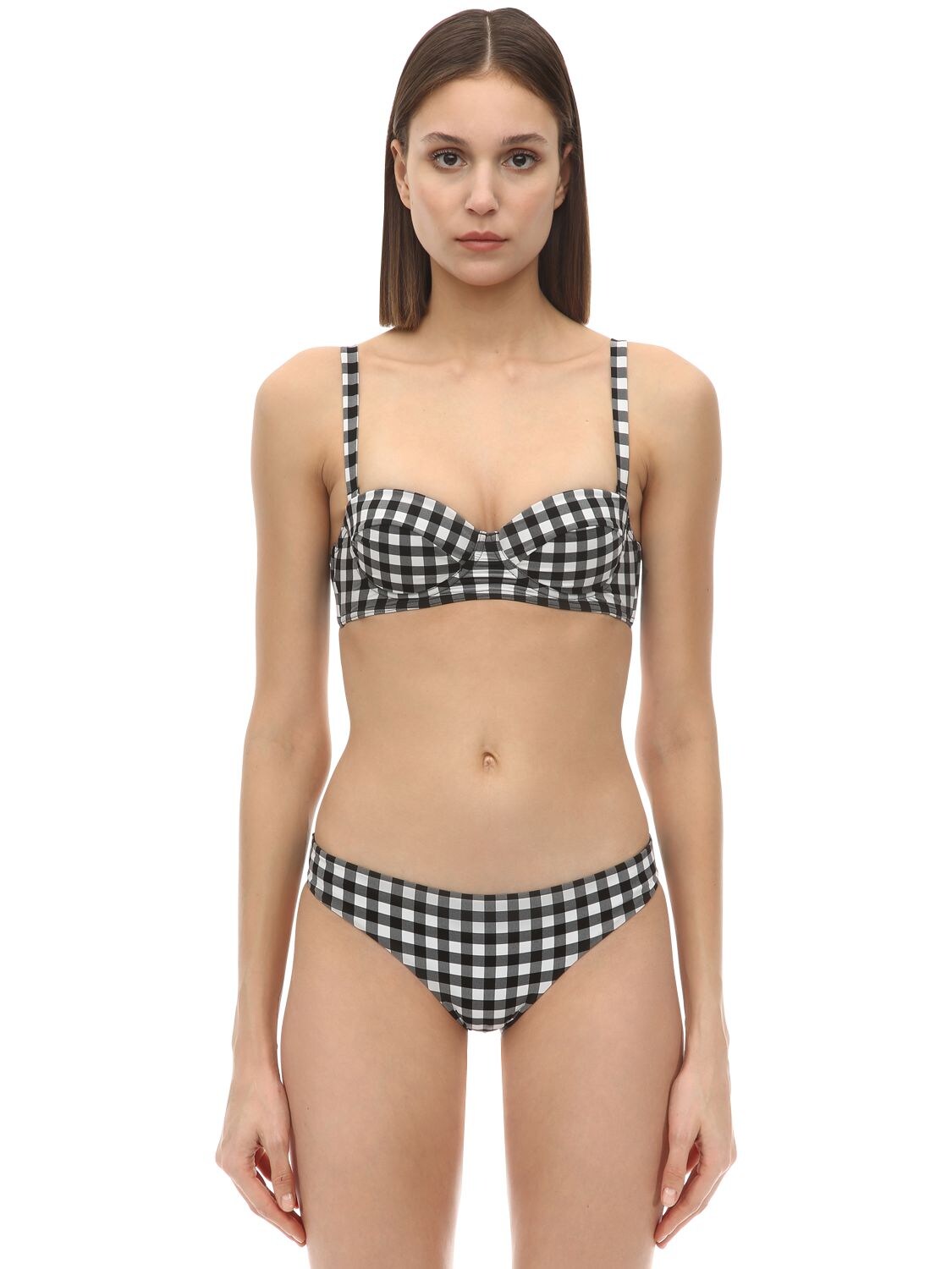 Albertine Vichy Balconette Bra Bikini Set In Black,white