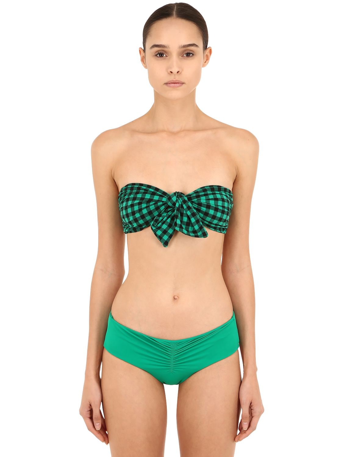 Albertine Printed Bandeau Lycra Bikini Set In Green
