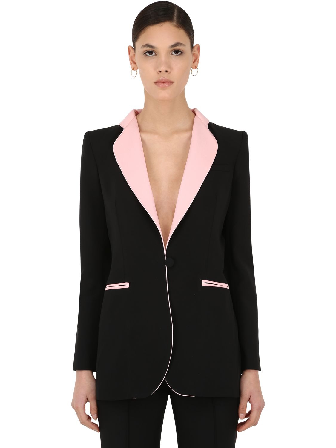 Hebe Studio Silk Cady Blazer In Black,pink