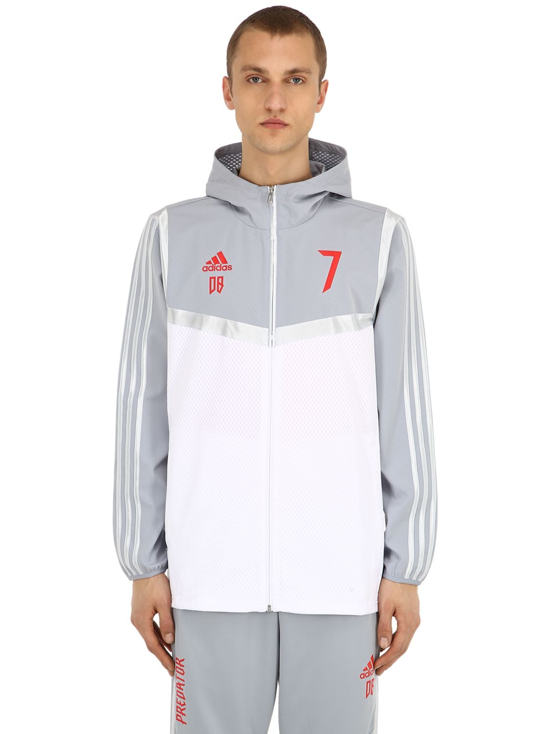 Adidas Football Pre Beckham Hd Zip-up Techno Jacket In White,grey