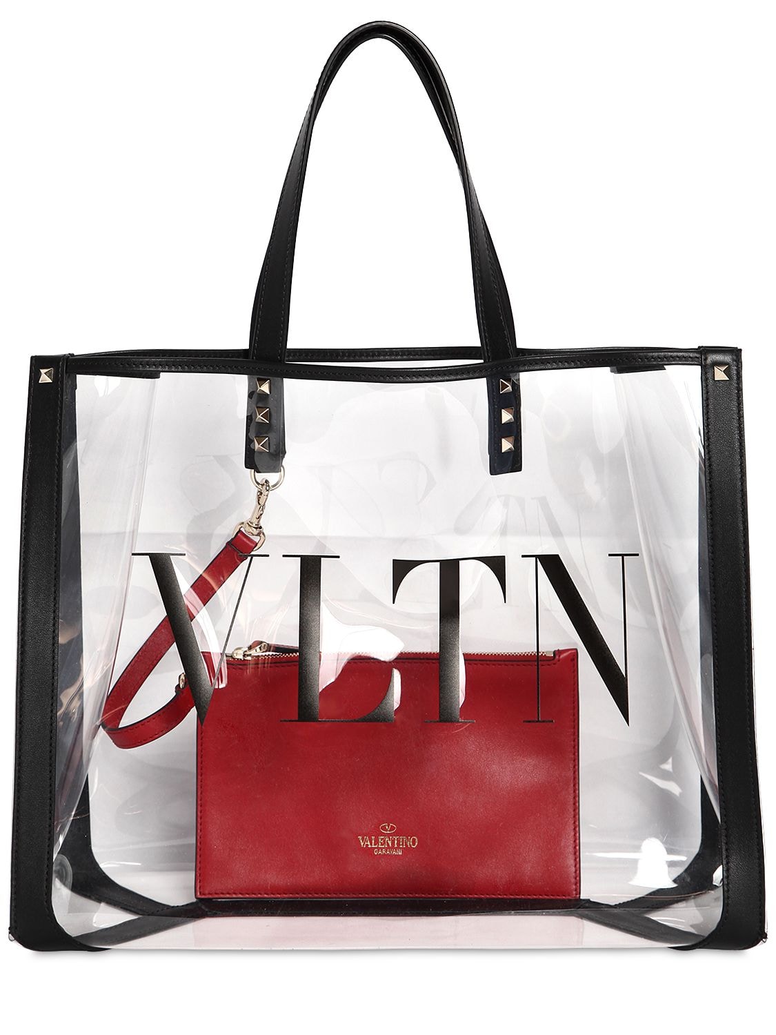 Valentino Garavani Logo Tote Bag W/ Leather Details In Transparent