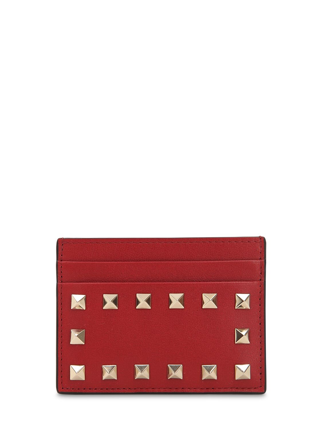 VALENTINO GARAVANI ROCKSTUD EMBELLISHED LEATHER CARD HOLDER,69IW94035-MFJP0