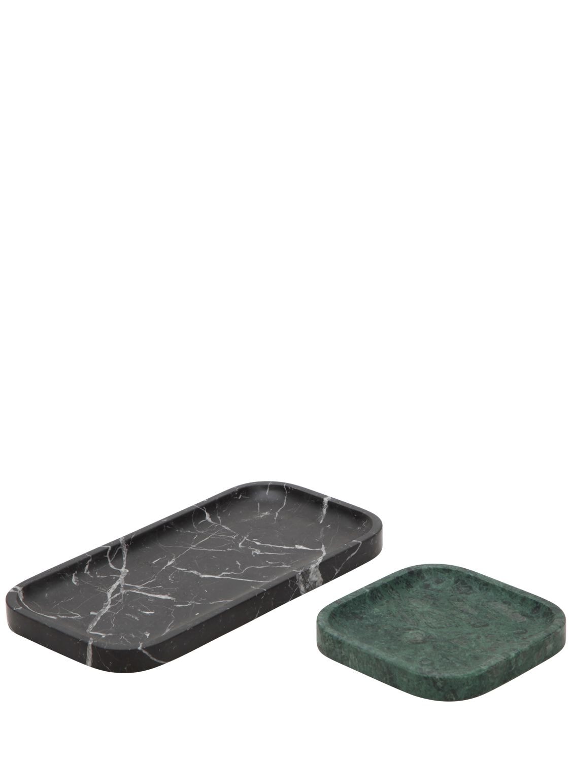 Salvatori Set Of 2 Pietra L Marble Trays In Green,black