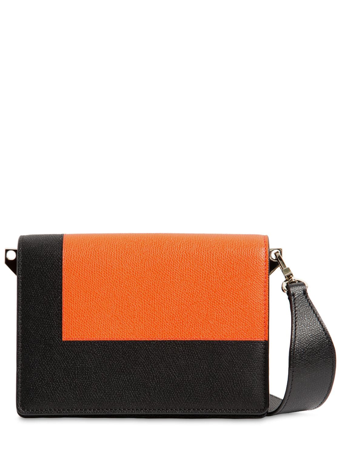 Valextra Small Swing Leather Crossbody Bag In Black,orange