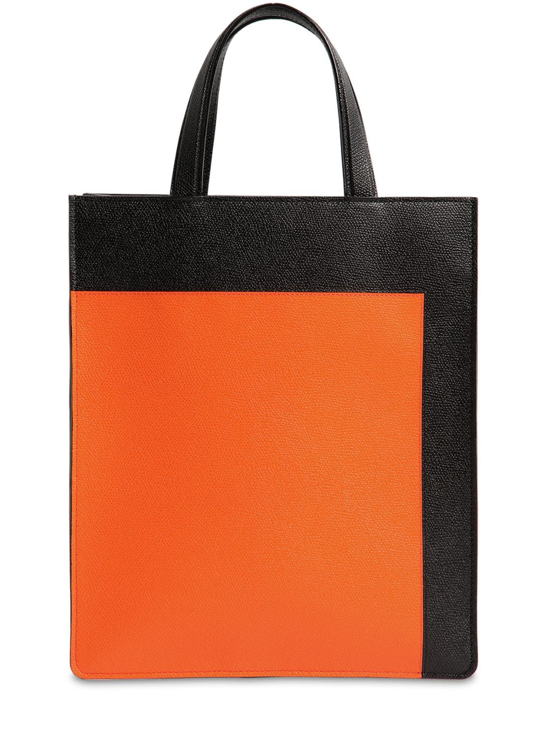 Valextra Boxy Small Color Block Leather Tote Bag In Black,orange