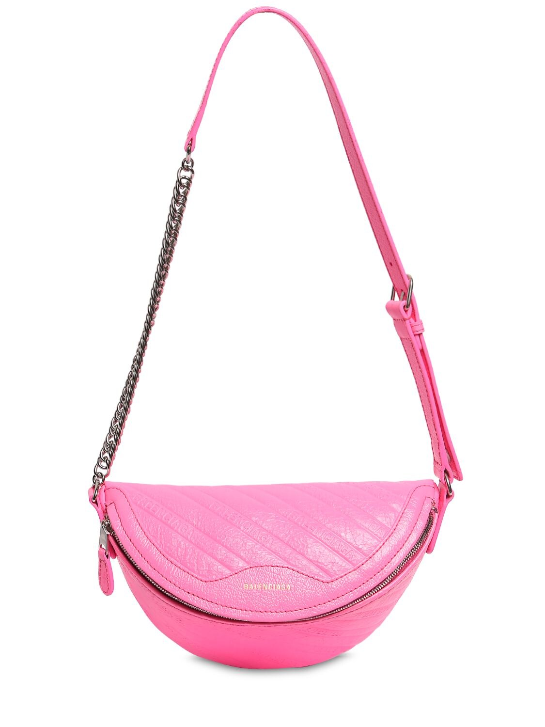 Balenciaga Xxs Souvenir Embossed Leather Belt Bag In Acid Pink