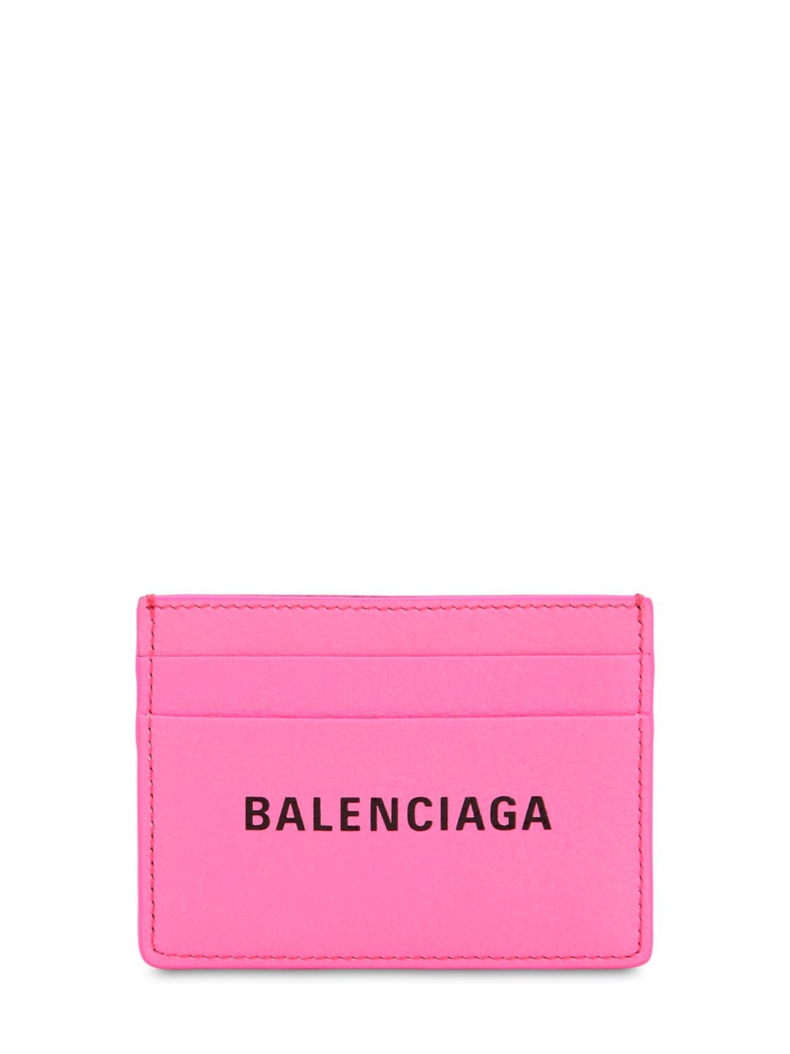 Balenciaga Everyday 로고 가죽 카드 홀더 In Acid Pink