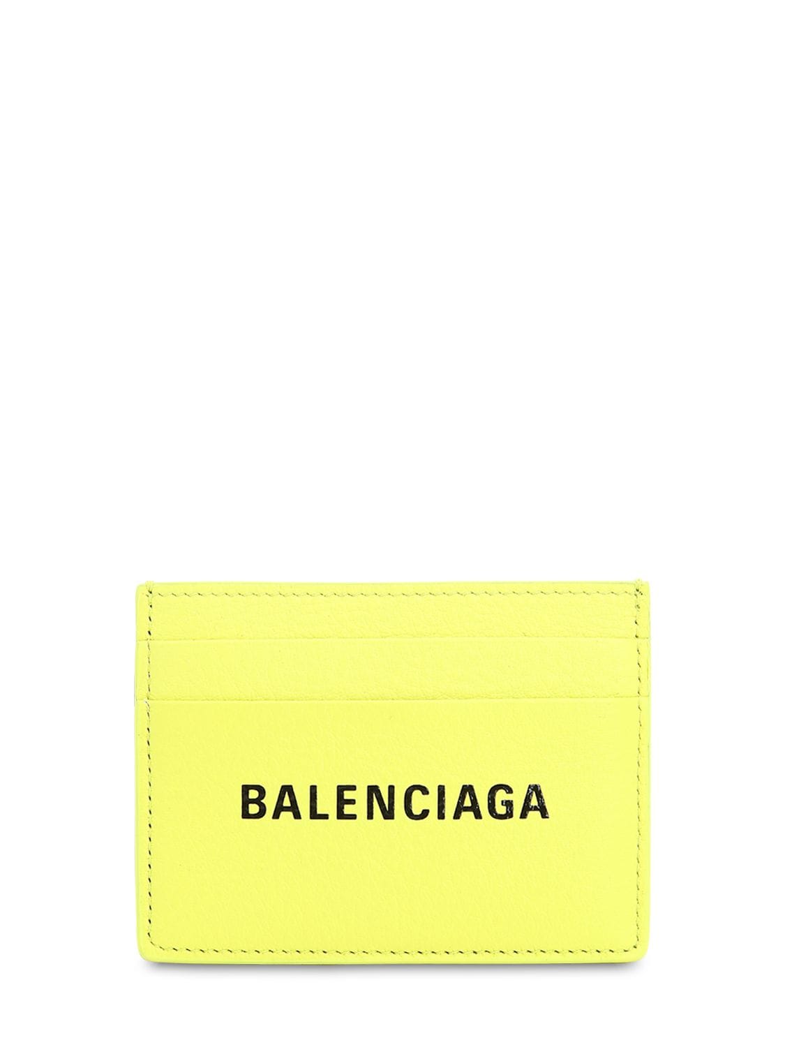 Balenciaga Everyday Logo Leather Card Holder In Acid Green