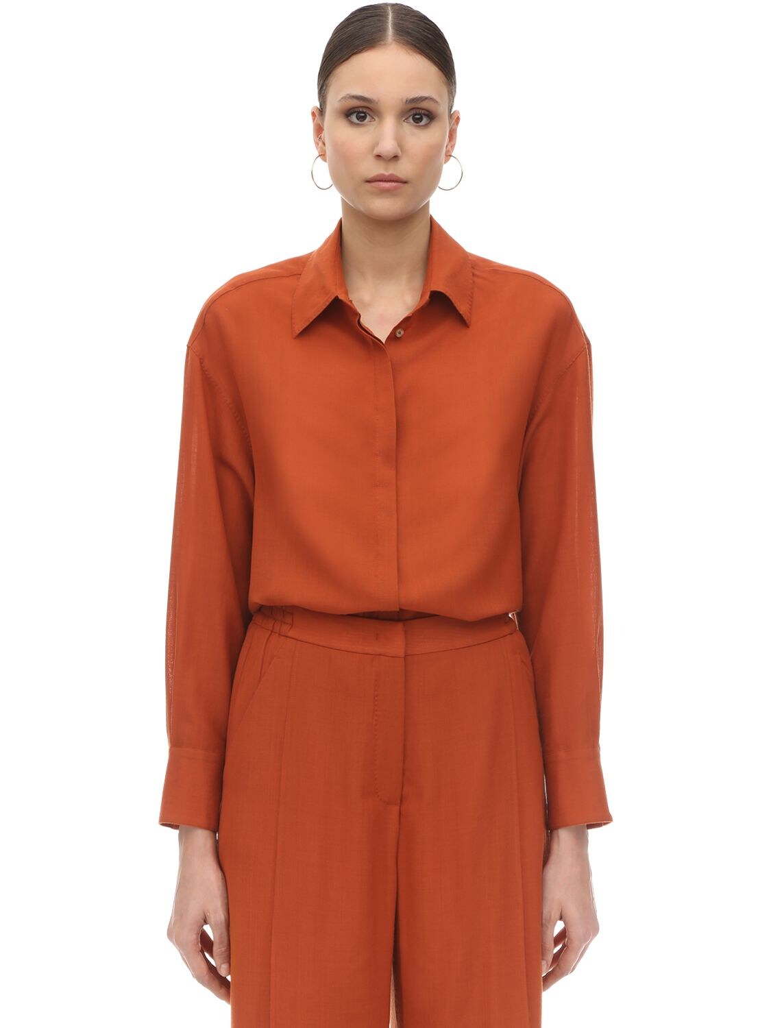 Agnona Wool & Cashmere Shirt In Orange
