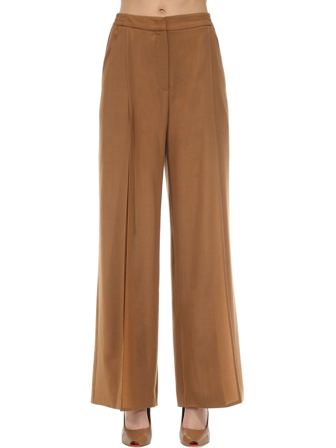 Agnona Wide Leg Wool & Cashmere Pants In Brown