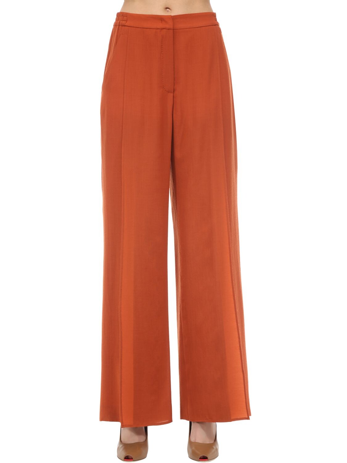 Agnona Wide Leg Wool & Cashmere Trousers In Orange