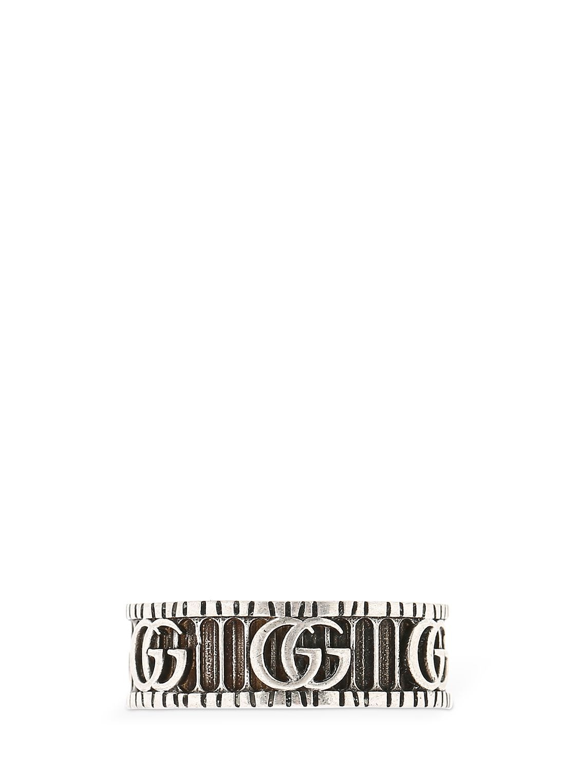 Gucci 8mm Gg Logo Ring In Silver
